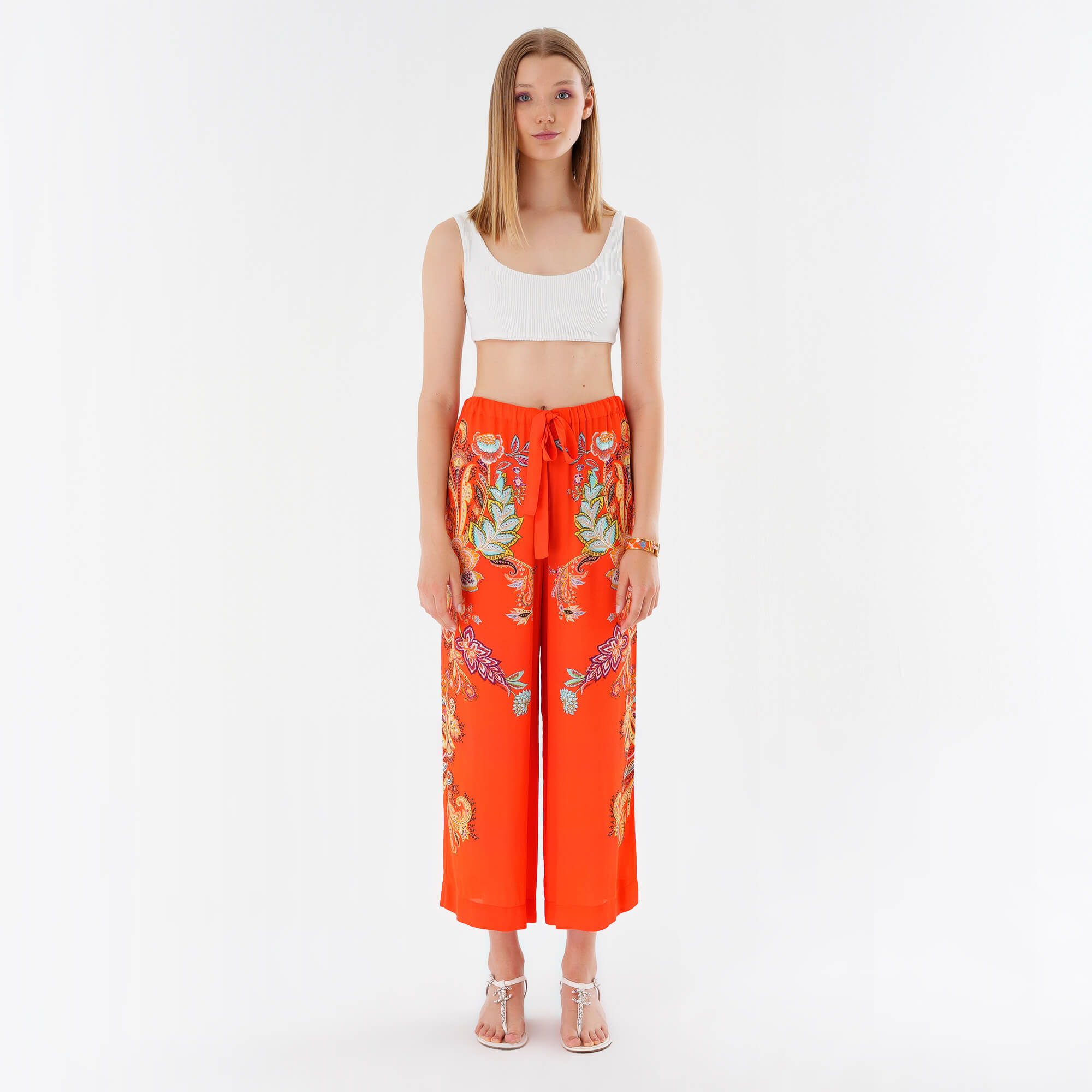 Etro - Orange & Multicolor Wide Leg Paisley Trousers IT40